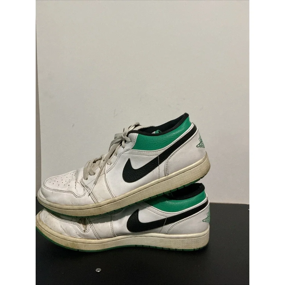Air Jordan 1 Low Mens White Green Sneakers 553558-129 Size 10.5